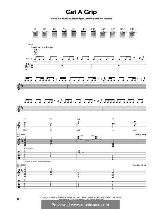 Get a Grip (Aerosmith): For guitar with tab by Jim Vallance, Joe Perry, Steven Tyler