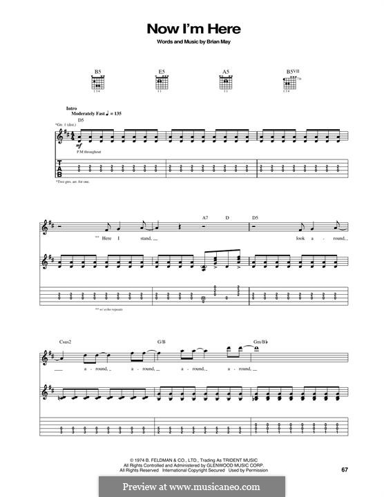 Now I'm Here (Queen): For guitar with tab by Brian May