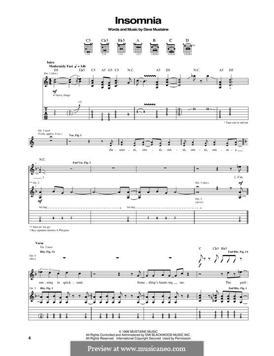 Insomnia (Megadeth): For guitar with tab by Dave Mustaine