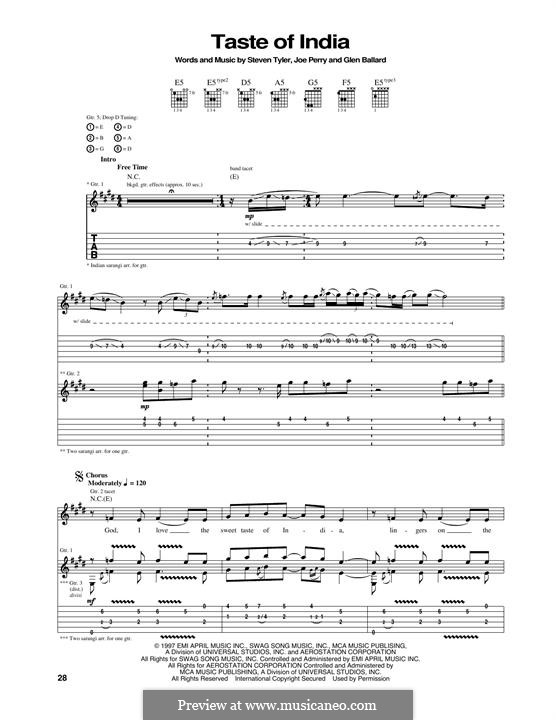 Taste of India (Aerosmith): For guitar with tab by Glen Ballard, Joe Perry, Steven Tyler