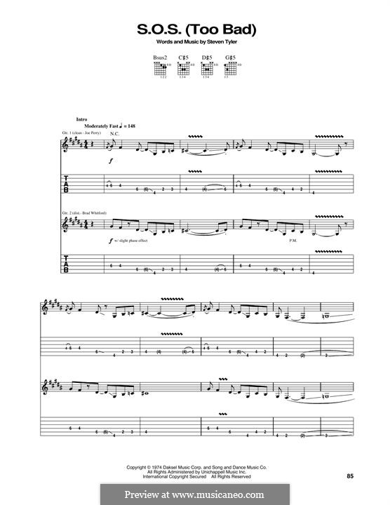 S.O.S. (Too Bad) (Aerosmith): For guitar with tab by Steven Tyler