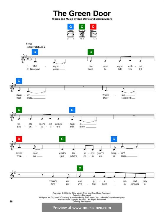 The Green Door (Jim Lowe): Lyrics and chords by Bob Davie, Marvin Moore