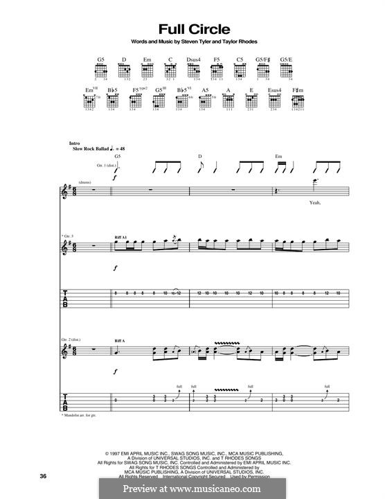Full Circle (Aerosmith): For guitar with tab by Steven Tyler, Taylor Rhodes