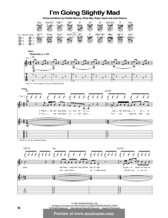 I'm Going Slightly Mad (Queen): For guitar with tab by Brian May, Freddie Mercury, John Deacon, Roger Taylor