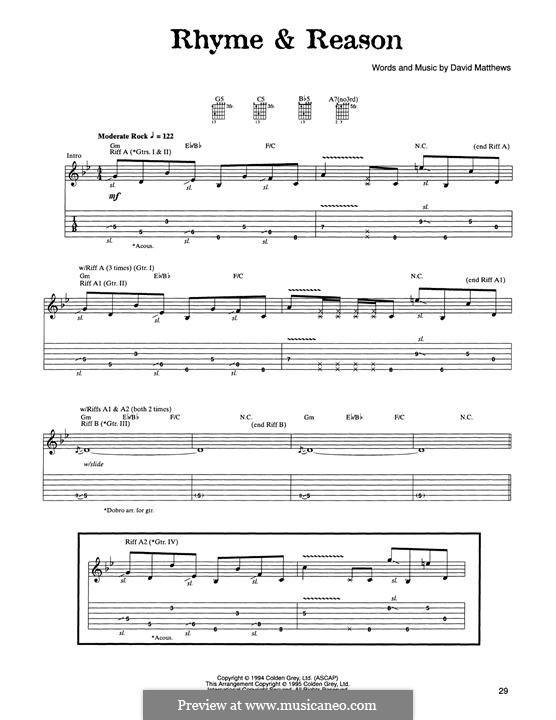 Rhyme & Reason (Dave Matthews Band): For guitar with tab by David J. Matthews