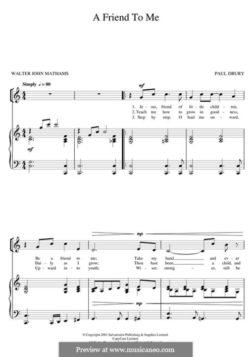 A Friend To Me (The Salvation Army): For voice and piano by Paul Drury