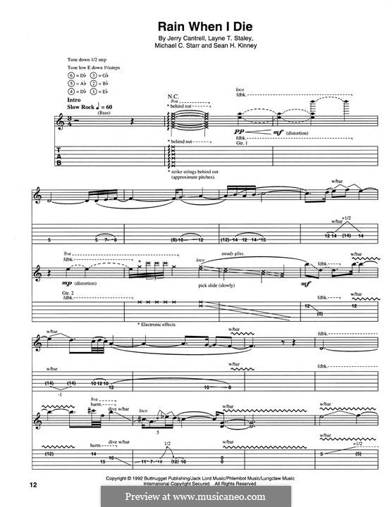 Rain When I Die (Alice in Chains): For guitar with tab by Jerry Cantrell, Layne Staley, Michael Starr, Sean Kinney