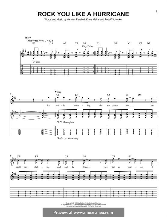 Rock You Like A Hurricane (Scorpions): For guitar with tab by Herman Rarebell, Klaus Meine, Rudolf Schenker
