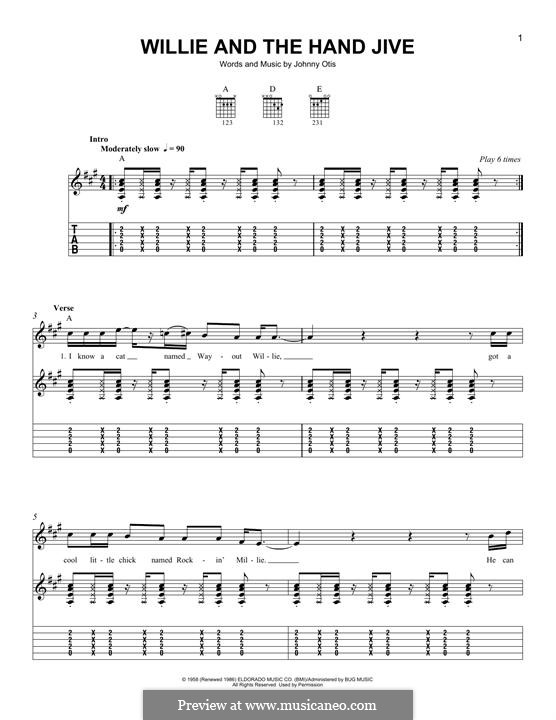 Willie and the Hand Jive: For guitar with tab by Johnny Otis