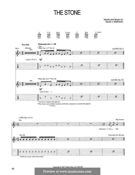 The Stone (Dave Matthews Band): For guitar with tab by David J. Matthews