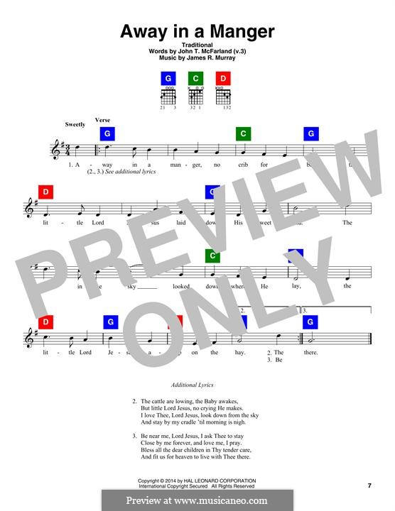 Away in a Manger (Printable Scores): Lyrics and chords by James R. Murray