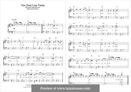 You Only Live Twice (Theme from the James Bond Film): For piano by John Barry