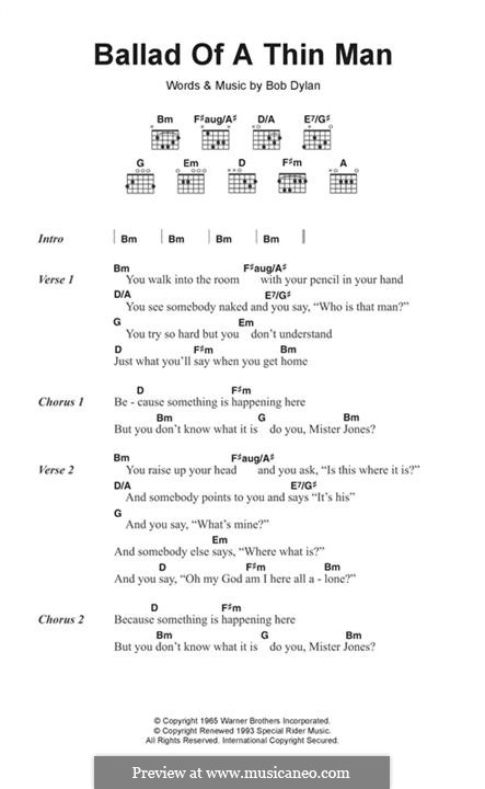 Ballad of a Thin Man: Lyrics and chords by Bob Dylan