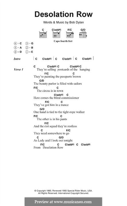 Desolation Row: Lyrics and chords by Bob Dylan