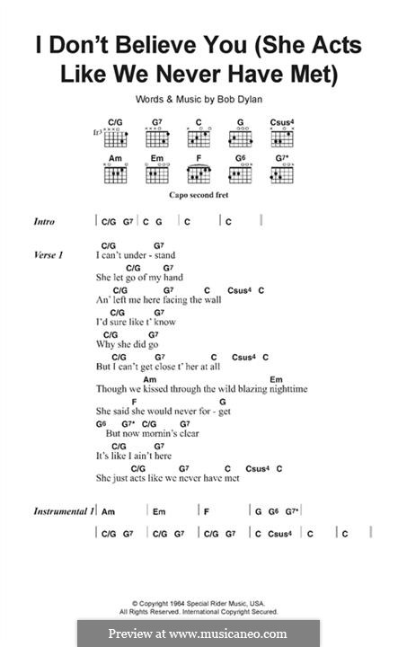 I Don't Believe You: Lyrics and chords by Bob Dylan