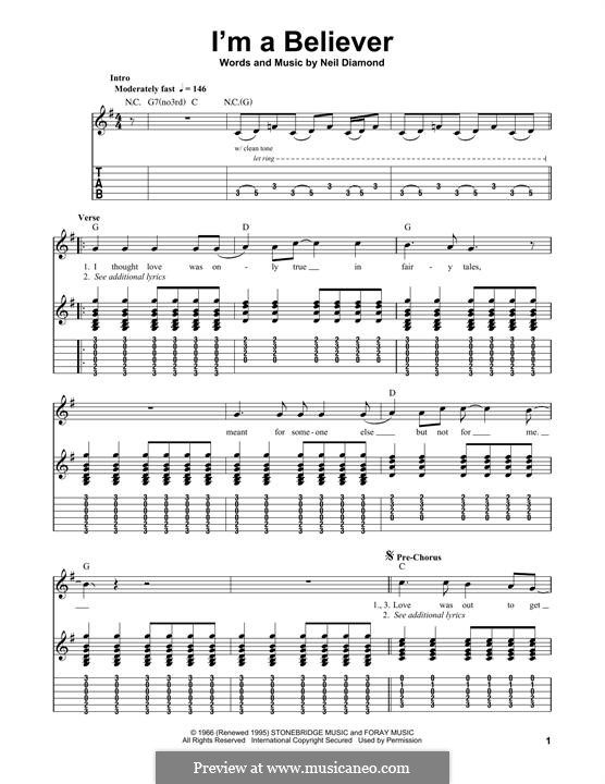 I'm a Believer: For guitar with tab by Neil Diamond