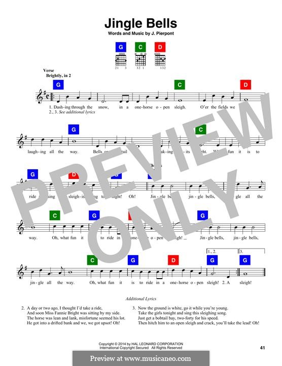 Vocal version: Lyrics and chords by James Lord Pierpont