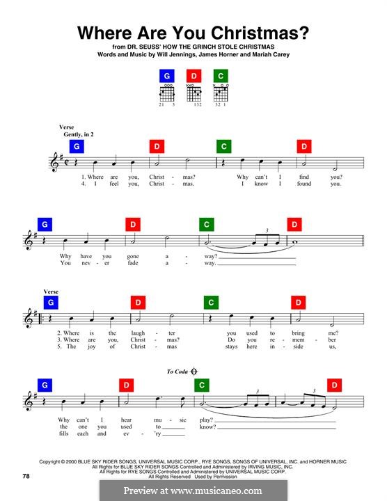 Where Are You Christmas? (from How The Grinch Stole Christmas): Lyrics and chords by James Horner, Mariah Carey, Will Jennings