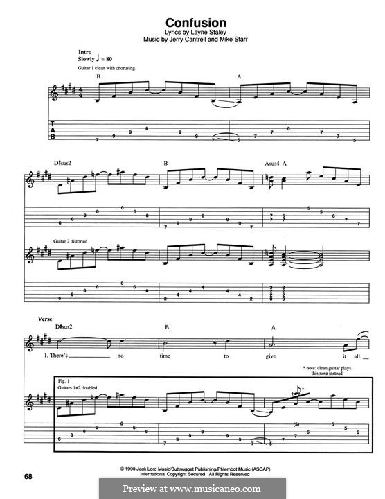 Confusion (Alice in Chains): For guitar with tab by Jerry Cantrell, Michael Starr