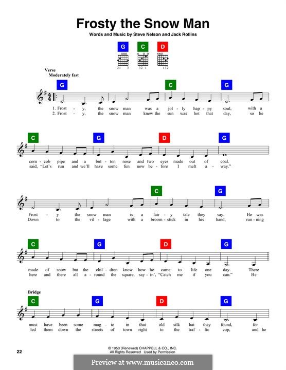 Frosty the Snow Man: Lyrics and chords by Jack Rollins, Steve Nelson