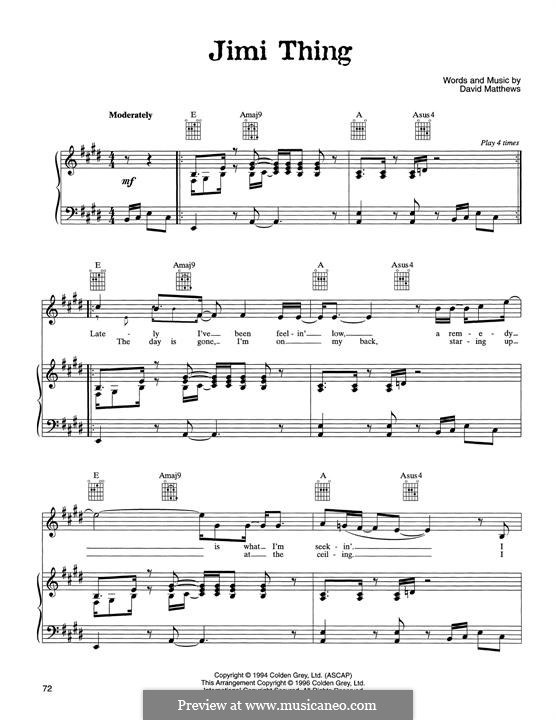 Jimi Thing (Dave Matthews Band): For voice and piano (or guitar) by David J. Matthews