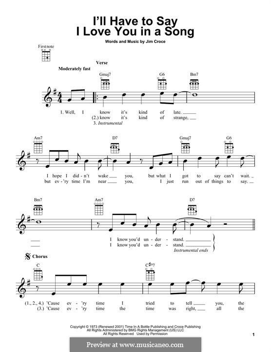 I'll Have to Say I Love You in a Song: For ukulele by Jim Croce