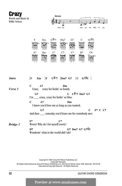 Crazy (Patsy Cline): Lyrics and chords by Willie Nelson