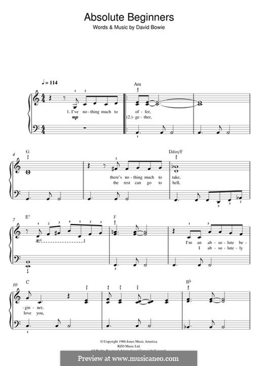 Absolute Beginners by D. Bowie sheet music on MusicaNeo