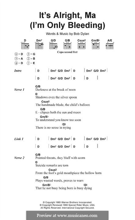 It's Alright Ma (I'm Only Bleeding): Lyrics and chords by Bob Dylan