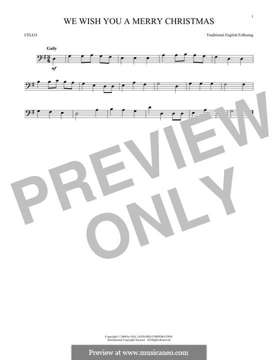 We Wish You a Merry Christmas (Printable Scores): For cello by folklore
