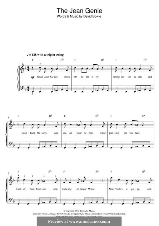 The Jean Genie by D. Bowie sheet music on MusicaNeo