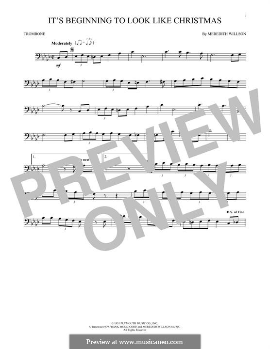 It's Beginning to Look a Lot Like Christmas (Perry Como): For trombone by Meredith Willson