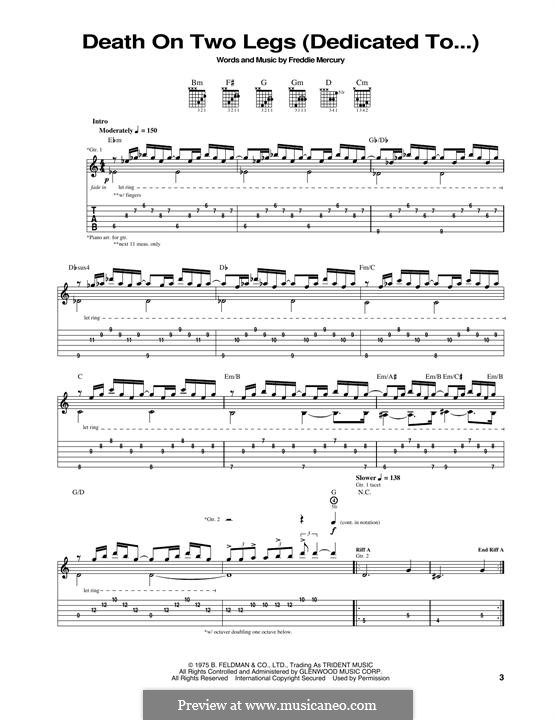 Death on Two Legs (Dedicated To...): For guitar with tab by Freddie Mercury