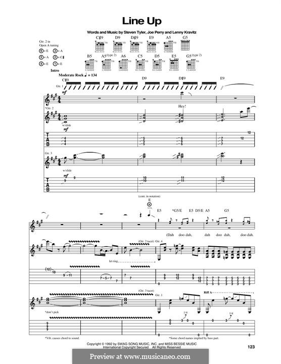 Line Up (Aerosmith): For guitar with tab by Joe Perry, Lenny Kravitz, Steven Tyler