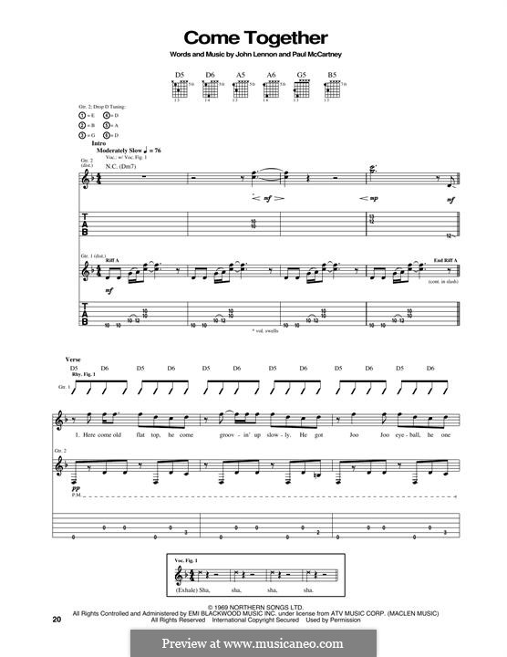 Come Together (The Beatles) instrumental version: For guitar with tab (Aerosmith) by John Lennon, Paul McCartney