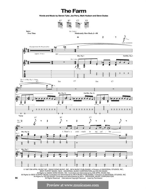 The Farm (Aerosmith): For guitar with tab by Joe Perry, Mark Jeffrey Hudson, Stephen Emil Dudas, Steven Tyler