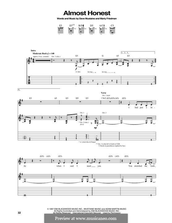 Almost Honest (Megadeth): For guitar with tab by Dave Mustaine, Martin Friedman