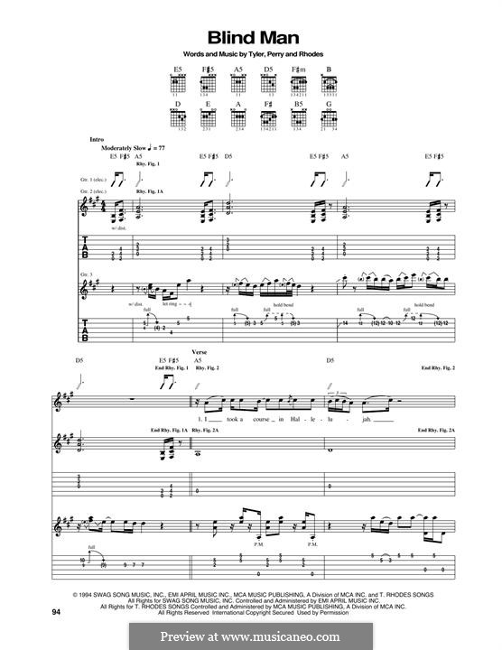Blind Man (Aerosmith): For guitar with tab by Joe Perry, Steven Tyler, Taylor Rhodes