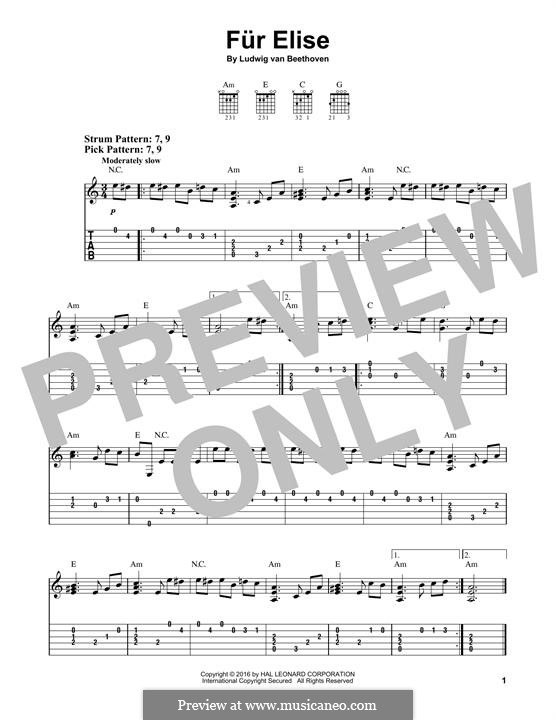 For Elise (Printable Scores), WoO 59: For guitar by Ludwig van Beethoven