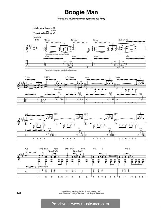 Boogie Man (Aerosmith): For guitar with tab by Joe Perry, Steven Tyler