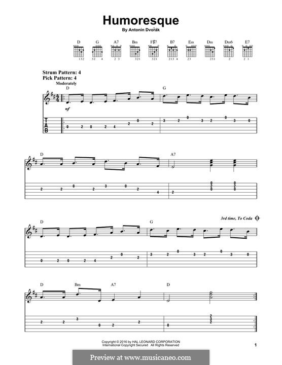 No.7 in G Flat Major (Printable scores): For guitar by Antonín Dvořák