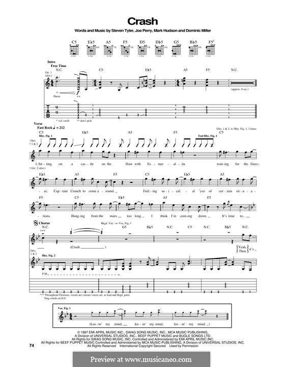 Crash (Aerosmith): For guitar with tab by Dominic Miller, Joe Perry, Mark Jeffrey Hudson, Steven Tyler