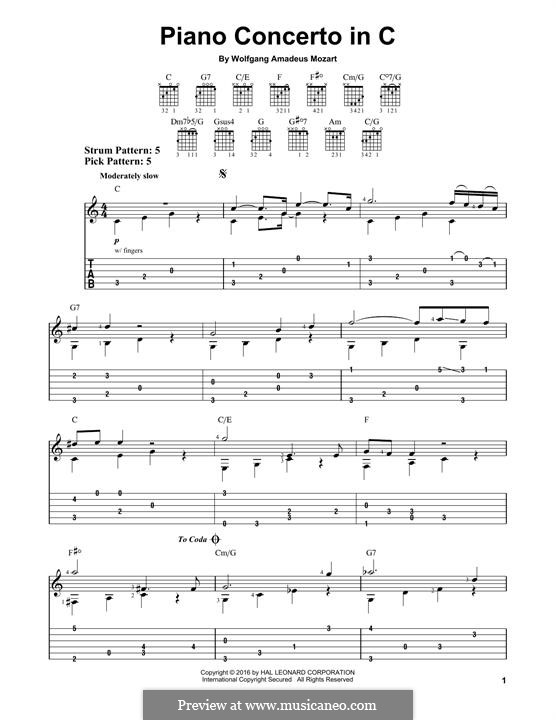 Concerto for Piano and Orchestra No.21 in C Major, K.467: Movement II (Fragment). Version for guitar by Wolfgang Amadeus Mozart