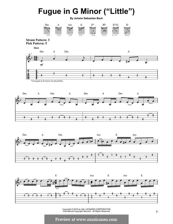 Fugue in G Minor 'Little', BWV 578: For guitar by Johann Sebastian Bach