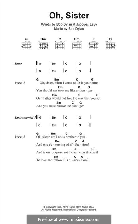 Oh, Sister: Lyrics and chords by Bob Dylan