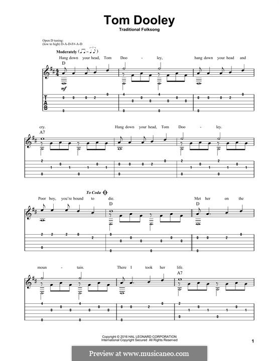 Tom Dooley: For guitar with tab by folklore