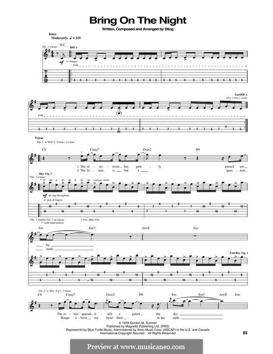 Bring on the Night (The Police): For guitar with tab by Sting