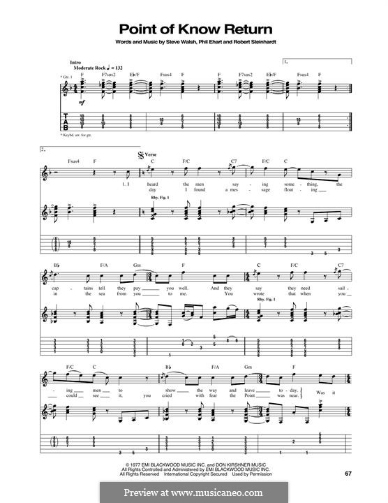 Point of Know Return (Kansas): For guitar with tab by Phil Ehart, Robert Steinhardt, Steve Walsh