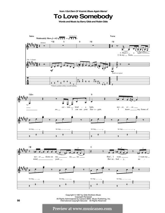 To Love Somebody (The Bee Gees): For guitar with tab by Barry Gibb, Robin Gibb
