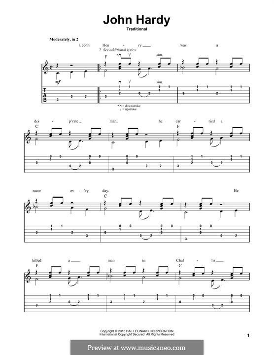 John Hardy: For guitar with tab by folklore